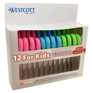 lot 31144 image: Westcott Soft Handle Kids Scissors, Assorted Colors, 5-Inch Pointed, 12 Pack (14874)