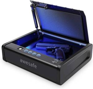 lot 31164 image: awesafe Gun Safe, Updated Biometric Gun Safe for Pistols, Quick Access Pistol Safe Fingerprint Handgun Safe with Keys and Keypad, Beside Gun Lock Box for Home (Keypad Only) - Retail $81.01
