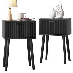 lot 52876 image: LAATOOREE Nightstands Set of 2, Small Side Table, Bedside Table with Fluted Door, Solid Wood Feet Modern Mid-Century End Table for Bedroom, Small Space (Black) - Retail $79.77