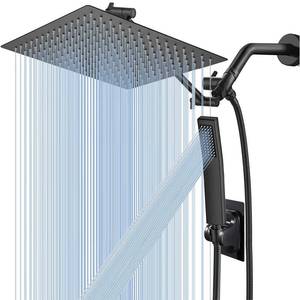 lot 52890 image: All Metal 12 RainRainfall Shower Head with Handheld Spray Combo, High Pressure Square Shower Head with 13 Extension Arm, Dual Black Shower Heads with 78 Hose, Waterfall Showerhead, BELLEARLY