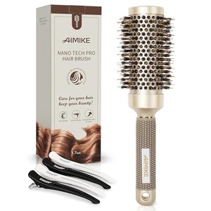 lot 52897 image: AIMIKE Round Brush, Nano Thermal Ceramic & Ionic Tech Hair Brush, Round Barrel Brush with Boar Bristles for Blow Drying, Styling, Curling, Add Volume & Shine (2.9 inch, Barrel 1.7 inch)  4 Clips