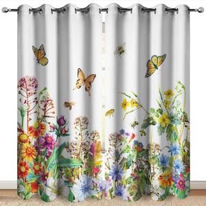 lot 52901 image: MissHope Spring Flowers Floral Blackout Curtains Colorful Wildflower Botanical Butterfly Bee Green Plant Leaves Decor for Home Bedroom Living Room Grommet Window Drapes 2 Panels, 42x63 Inch