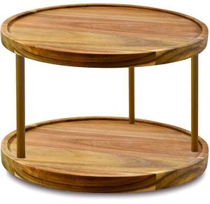 lot 52913 image: 14 Two-Tier Acacia Wood Lazy Susan Organizer Kitchen Turntable for Cabinet Pantry Table Organization