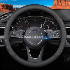 lot 52926 image: Deer Route Custom-Fit for Ford Steering Wheel Cover, Premium Leather Car Steering Wheel Cover with Logo, Non-Slip, Breathable, for Ford Accessories (A-Style,for Ford)