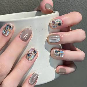 lot 52931 image: press on nails short square press on nails - handmade cat eye acrylic fake nails with rhinestone and reusable glitter (Full Size Coverage, 30pcs) momotor