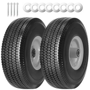 lot 52936 image: 2Pack 10 x 4.103.50-4 Solid PU Run-Flat Tire Wheel with 58Axle Bore Hole 2.24 Offset Hub Double-Sealed Ball Bearings for Wagons Wheelbarrows Hand Trucks