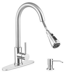 lot 52962 image: Herogo Brushed Nickel Kitchen Sink Faucet Set with Pull Down Sprayer and Soap Dispenser, Stainless Steel Rv Outdoor Kitchen Faucet for 1-3 Hole with Pop Up Drain, Deck Plate and Supply