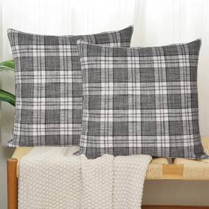 lot 52966 image: Basic Model Set of 2 Plaid Throw Pillow Covers Modern Farmhouse Decorative Square Linen Pillow Case for Sofa Couch Bed (Checkered6, 20 x 20 Inch)