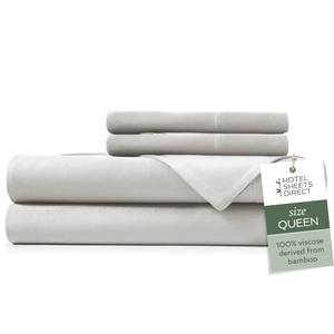 lot 52969 image: Hotel Sheets Direct 100% Viscose Derived from Bamboo Sheets Queen Size - Cooling Bed Sheets with 2 Pillowcases - Breathable, Moisture Wicking & Silky Soft Sheets Set- Light Grey