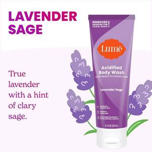 lot 52978 image: Lume Acidified Body Wash - 24 Hour Odor Control - Removes Odor Better than Soap - Moisturizing Formula - Formulated Without SLS or Parabens - OBGYN Developed - 8.5 ounce (Lavender Sage)