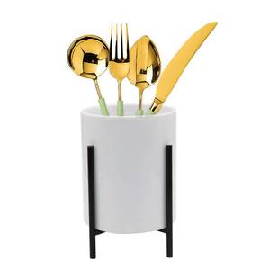 lot 52996 image: Cutlery Holder, Ceramic Silverware Holder with Metal Frame Kitchen Cooking Utensil Holder, Robust Silverware Caddy 4.73.15 inch Gold 1 PCS