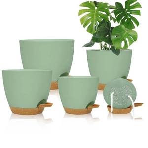 lot 52999 image: Self Watering Planters with Drainage Holes Reservoir,Nursery Planting Pot for Indoor Decor Garden Plants Succulents,Snake Plant, African Violet,Plastic Flower Pots Set 76.565.55 Inch (Green)