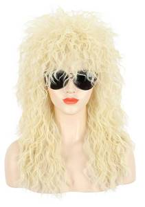 lot 53002 image: karlery Adult Men Women Long Curly Blonde Wig 70s 80s Heavy Metal Rocker Mullet Costume Wig