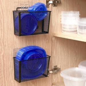 lot 53006 image: Estituent 2 Pack Metal Over Cabinet Organizer Storage No Drilling Lid Organizer Slim Space KitchenBathroom Pantry Door Organizer Holder Bin Multi-Use Wall Door Basket with Double Adhesive Pads