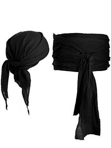 lot 53010 image: SATINIOR Halloween Pirate Costume Men Women Pirate Head Scarf Hat Accessories Pirate Sash Belt Bandana Waist Belt, Linen(Black)