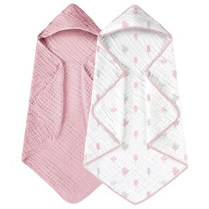 lot 53012 image: Yoofoss Hooded Baby Towels for Newborn 2 Pack 100% Muslin Cotton Baby Bath Towel with Hood for Babies, Infant, Toddler and Kids, Large 32x32Inch, Soft and Absorbent Newborn Essential