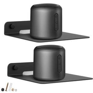 lot 53033 image: SHTCSZBA Small Floating Shelf Speaker Shelf, 6 inch Small Wall Shelf Metal Speaker Mount Shelf for Bluetooth Speaker Webcam Mesh WiFi Mesh Router Display Shelf Speaker Shelf(2 Pack)