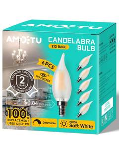 lot 53038 image: E12 100W Equivalent Frosted LED Candelabra Bulb CA10, Dimmable Small Base for Chandeliers, Ideal for Living Rooms, Dining Areas, and Hallways, Energy-Efficient for Cozy Indoor Lighting