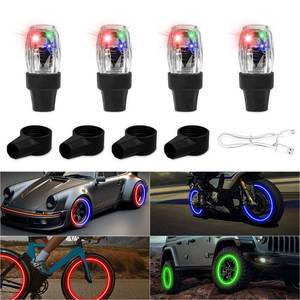 lot 53039 image: QVEVDACAR 4Pcs Tire Valve Cap Lights, Glow in The Dark LED Tire Valve Lights Waterproof Rechargeable Wheel Flashing Lamp for Car Bike Motorcycle Accessories