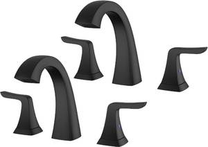 lot 53050 image: Matte Black Bathroom Faucets2 Pack Bathroom Faucets Widespread Bathroom Faucet for Sink 3 Hole - 2-Handles Faucet with Pop Up Drain Assembly and 2 Water Supply Lines Faucets for RV Bath Vanity - Retail $136.85