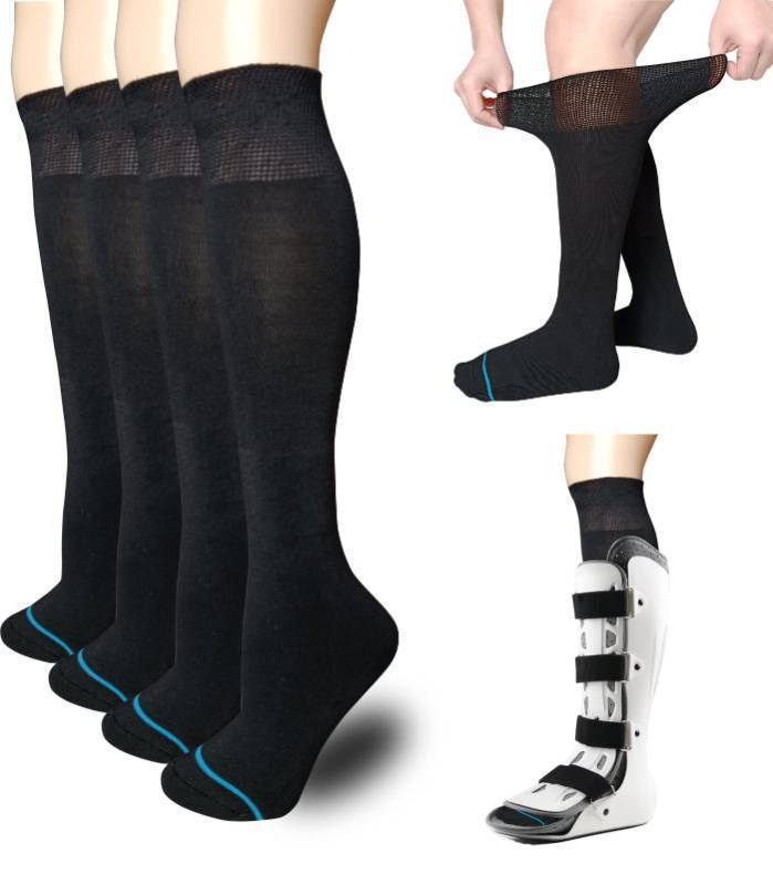 lot 1301 image: Walking Boot Socks Replacement Sock Liner for Orthopedic Walker Brace,Tube Socks Under Air Cam Walkers and Fracture Boot Cast Surgical leg Cover Black 2 Pairs Retail $20.69