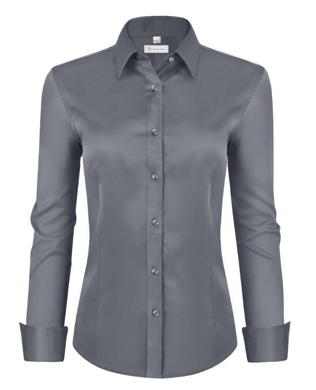lot 1304 image: Womens Classic-Fit Dress Shirts Long Sleeve Button Down Wrinkle-Free Stretch Solid&nbsp Grey Large Retail $19.79