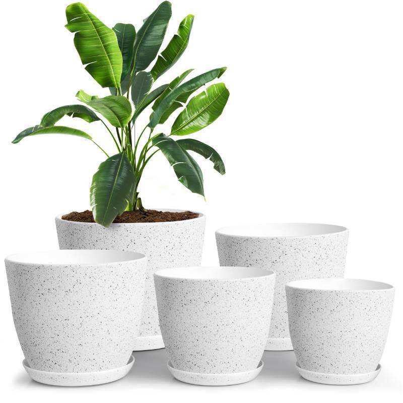 lot 1058 image: Plant Pots Indoor with Drainage - 76.665.34.8 Inches Pack of 5 Spotty Grey Plastic Retail $11.78