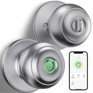 lot 1002 image: GeekTale Fingerprint Door Knob Lock for Bedroom Basement Garage Office with App, Smart Knob,Biometric Thumbprint Fingerprint Door Lock, Entry Private Passage Mode 3in1 Retail $49.99