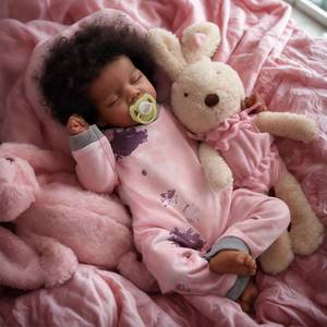 lot 1003 image: JIZHI Lifelike Reborn Baby Dolls Black -17Inch Baby-Soft Body & Curls Realistic-Newborn Baby Dolls African American Real Life Baby Dolls Cloth Body for Kids Age 3 Retail $59.99