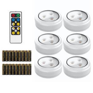 lot 1011 image: Brilliant Evolution Tap Light Push Lights 6pk wBatteries  Remote, LED Stick On Lights Under Cabinets Battery Puck Lights with Remote - Under Counter Lighting Wireless Closet Kitchen Night Lights Retail $34.99