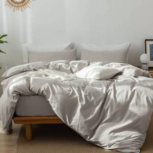 lot 1015 image: MooMee Bedding Duvet Cover Set 100% Washed Cotton Linen Like Textured Breathable Durable Soft Comfy (New Natural Linen, Oversized King) Retail $89.99