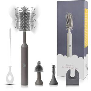 lot 1030 image: Augensterm Electric Cleaning Brush with USB Rechargeable Electric Bottle Brush Cleaner and 3 Replaceable Silicone Bottle Brushes and Straw Cleaner Brush,Perfect Baby Gifts and Kitchen Brushes(Grey) Retail $29.99