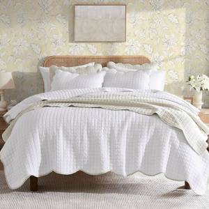 lot 1041 image: WDCOZY White Twin Size Quilt Bedding Set, Beige Scalloped Farmhouse Country Rustic Lightweight Soft Coverlet for All Season, Cute Cozy Kantha Pick Stitch Bedspread, 1 Pillow Sham Retail $33.30