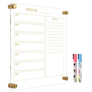 lot 1044 image: AMUSIGHT Small Acrylic Calendar for Wall, 12 X 14 Golden Clear Acrylic Wall Calendar, Clear Wet & Dry Erase Calendar Hanging Frameless Weekly Planner for Office, Home or School Retail $25.37
