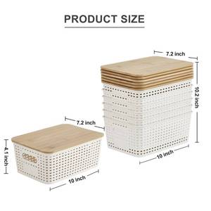 lot 1064 image: Bagnizer Small Plastic Storage Bins 5.2qt Basket Pantry Decorative Containers Cute for Organizing Desktop Closet Office Cream White of 6 packs 107.24.1�� Retail $19.99