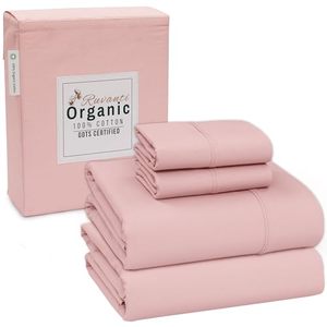 lot 1081 image: RUVANTI 100% Organic Cotton Sheets - Twin XL Sheet Sets - Certified for GOTS - Breathable & Comfortable - Soft & Cooling Percale Bed Sheets - Deep Pocket 15 - 3 Pcs - Peach Skin Retail $46.86