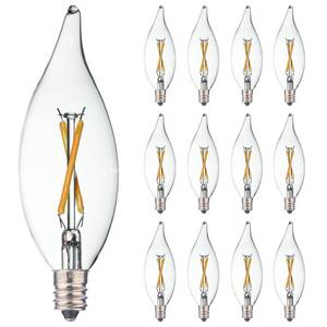 lot 1083 image: FANNIS Pack of 12 Flame Tip C32 Filament LED Bulb, 2W Equals 20W, Soft Warm White Light, E12 Candelabra Base Edison Bulb, Clear Glass Light Bulb for Pendant Chandelier Ceiling Fan Retail $29.99