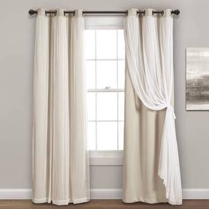 lot 1085 image: Lush Decor Sheer Grommet Curtains With Insulated Blackout Lining, Window Curtain Panels, Pair, 38W x 84L, Wheat - Curtain With Sheer Overlay, Elegant Blackout Curtains for Bedroom Retail $55.61