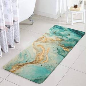 lot 1088 image: Uphome Bathroom Floor Mat, Luxury Turquoise Marble Bathroom Runner Rug, Non Slip Machine Washable Bath Mats for Bathroom, Abstract Fluid Soft Velvet Shower Rugs for Bathtub Sink Laundry, 18x47 inch Retail $29.99