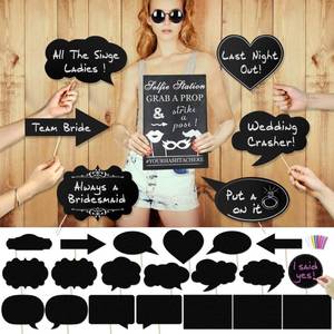 lot 1106 image: Konsait Large Size Blank Paper Chalk Board Sign Photo Booth Props(20pcs), Wedding Bachelorette Party Photo Booth Props Kit Card Black Board with Colorful Chalk for Wedding Bachelorette Party Supplies Retail $16.24