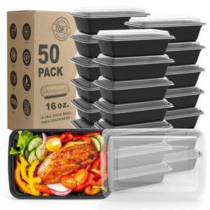 lot 1119 image: WGCC Meal Prep Containers Reusable - 50 Pack Food Storage Containers with Lids 16 oz - Disposable To Go Food Containers, BPA Free, Stackable, MicrowaveDishwasherFreezer Safe, Black Retail $24.99