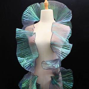lot 1125 image: Ruffle Pleated Chiffon Trim Iridescent Fabric Ribbon Organza Sheer Ruffled Lace Trim for Dress Crafts Sewing (Iridescent White) Retail $13.36