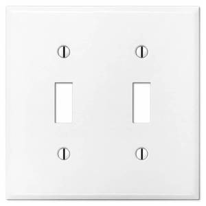 lot 1133 image: 2 Gang Toggle METAL Light Switch Cover - Two Gang Wall Plate for Toggle Style Light Switches, Stainless Steel Painted White with Semi-Gloss Finish, UL Listed, 4.5 x 4.5 Inches (Made in USA) Retail $9.99
