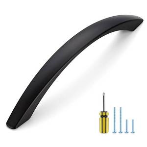 lot 1135 image: Ravinte 2 Pack Cabinet Pulls 5 Inch Matte Black Curved Drawer Pulls for Kitchen Cupboard Arch Pulls for Dresser Drawer Cabinet Hardware Come with Screwdriver Retail $11.70