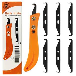 lot 1139 image: Headley Tools Hook Blade Utility Knife, Golf Grip Removal Tool Hook Knife with Blades for Regripping Golf Clubs, Golf Club Grip Hook Blade Knife Orange (7pcs Hook Blades, 1pcs Hook Knife Handle) Retail $11.23
