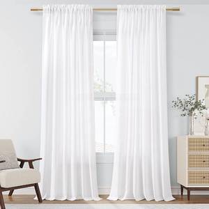 lot 1141 image: Guken White Linen Curtains 84 Inch Length for Living Room Bedroom 2 Panels Set Rod Pocket Light Filtering Semi Sheer Window Curtains 52 Inch Width Boho Farmhouse Linen Drapes, W52xL84 Retail $32.49
