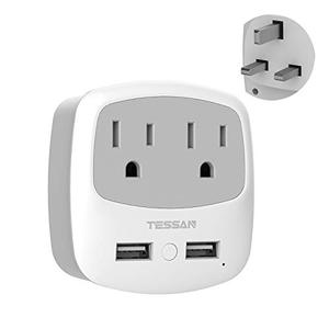 lot 1147 image: UK Ireland Travel Plug Adapter, TESSAN Type G Power Adaptor with 2 USB Charger Ports 2 American Outlets, US to Scotland London England British Irish Kenya Dubai Qatar Plug Converter Retail $21.82