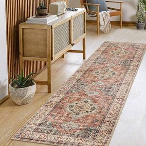 lot 1150 image: Lahome Oriental Washable Runner Rug - 2x8 Kitchen Runner Rugs Non Skid Washable, Runners for Hallways with Rubber Backing, Vintage Soft Carpet Runner for Bathroom Laundry Bedroom,PeachOrange Retail $54.99