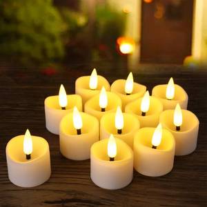 lot 1154 image: Yakpo 12 Pack LED Timer Tea Lights Battery Operated, Flameless Flickering Electric Timer Votive Candles, Outdoor LED Flicker Fake Tealight Candle Light Decorations Retail $11.70