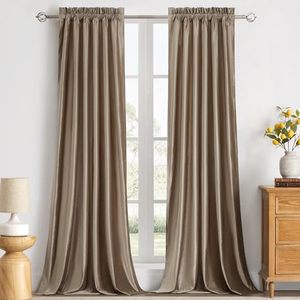 lot 1161 image: PRIMROSE Taupe Curtains 72 inch for Living Room Velvet Blackout Rod Pocket Window Drapes Treatment Semi Room Darkening Decorative Curtains for Bedroom Set of 2 Panels Retail $51.24